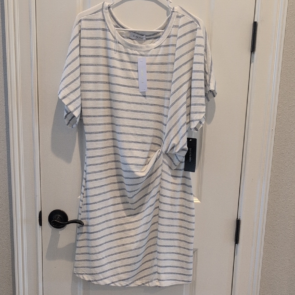 Gilli White & Light Gray Striped Knot-Front Tunic